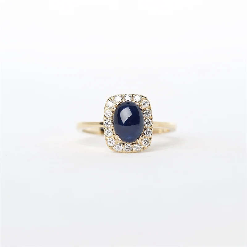 elegant engagement rings for women-The Venus - 14K Cabochon Blue Sapphire and Diamond ring