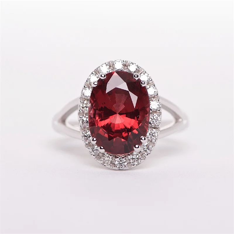 vintage three-stone engagement rings for women-The Diana -  Red Spinel and Diamond Ring