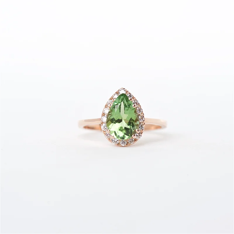 black diamond engagement rings for women-The Addison - 14K Rose Gold Green Tourmaline and Diamond Ring