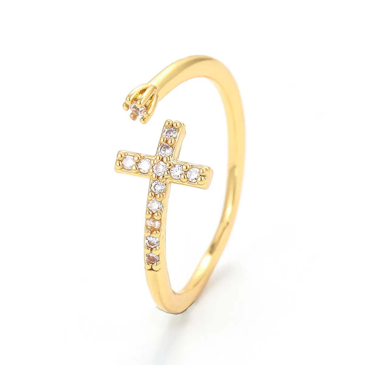 cocktail rings for women-Fashion Simple Open Cross Inlaid Zircon Copper Ring Wholesale Nihaojewelry