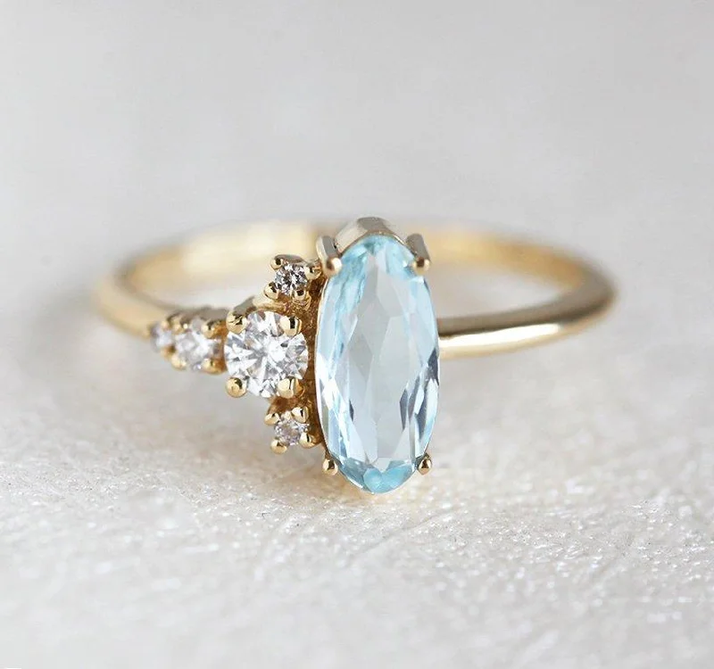 gold halo engagement rings for women-Paityn Oval Aquamarine Diamond Ring