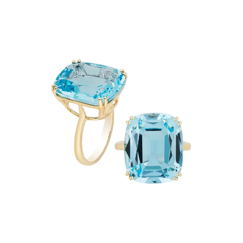 sapphire rings for women-Goshwara Gossip Blue Topaz Cushion Cut Ring