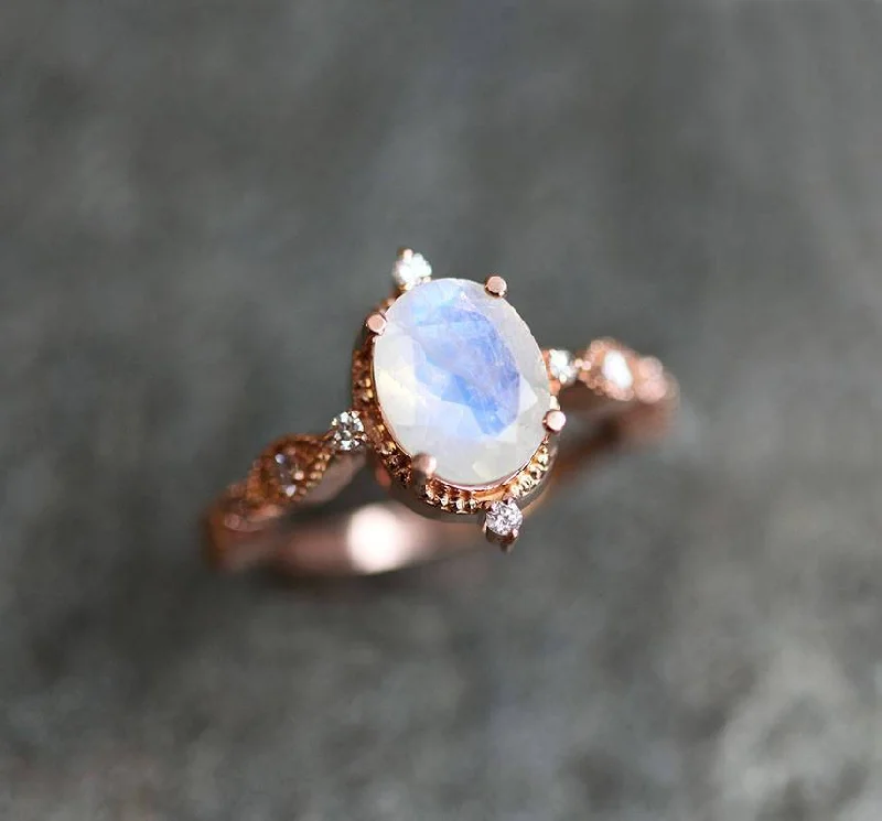 solitaire engagement rings for women-Arya Moonstone Engagement Ring, Rainbow Moonstone Ring