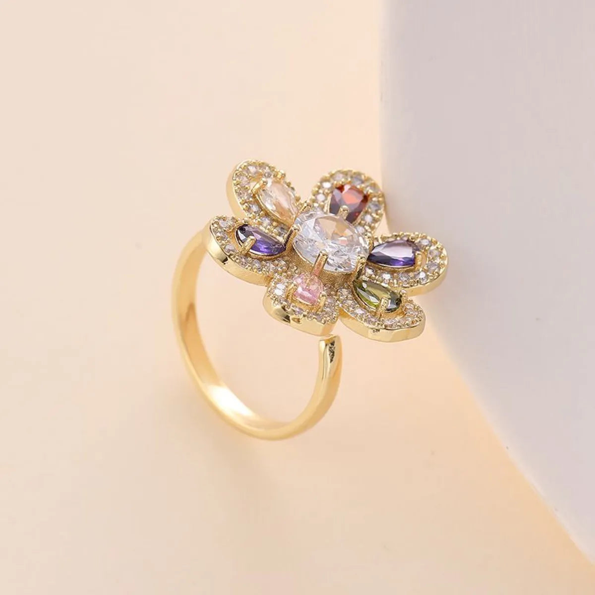 wedding rings with diamonds for women-Retro Shiny Flower Copper Inlay Zircon Rings