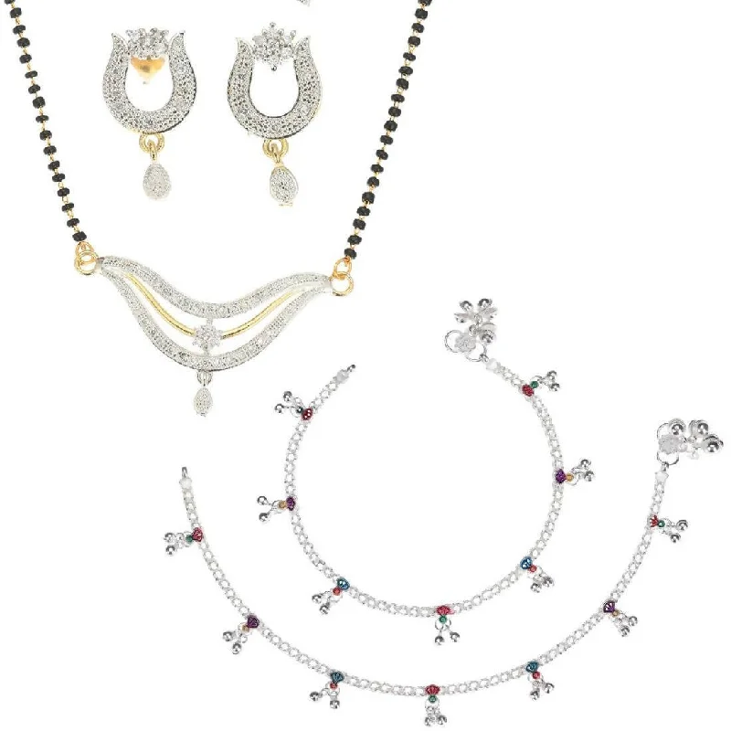 anklet with bells for women-AanyaCentric Gold-plated Mangalsutra Pendant Earring Set & Silver Plated Anklet