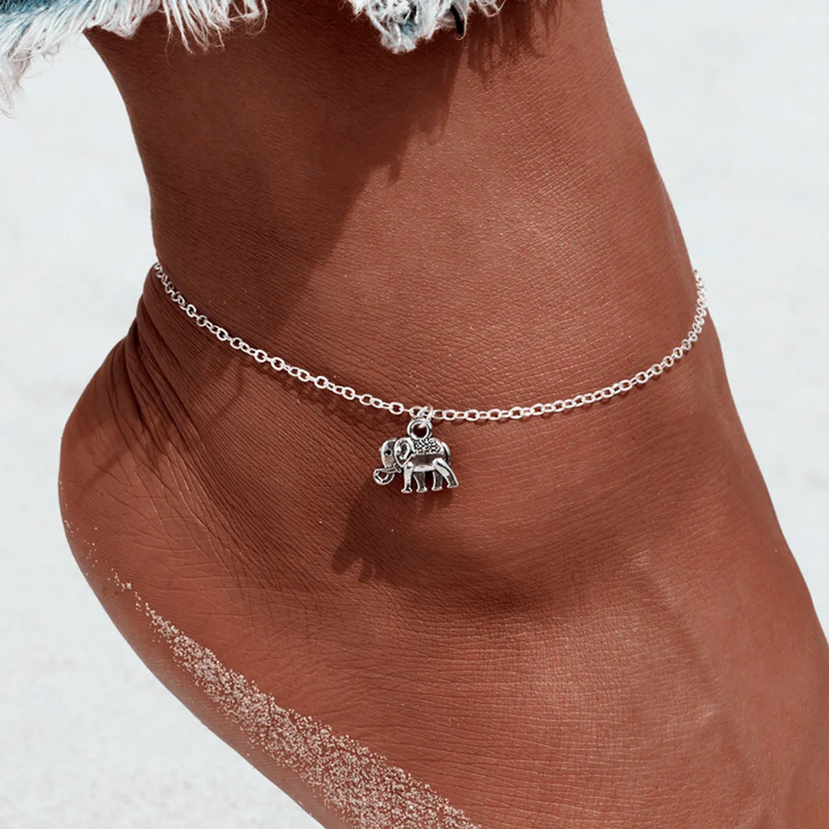 black anklet for women-Retro Elephant Pendant Beach Chain Alloy Elephan Anklet