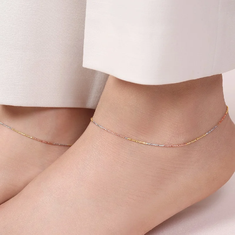 chic anklet for women-Triple Tone 925 Sterling Silver Anklet