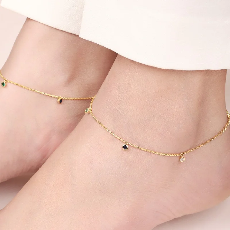 starfish anklet for women-Gilded Harmony Gold Plating Colour Stone 925 Sterling Silver Drop Anklet