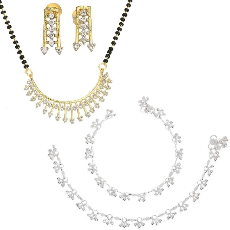 tropical anklet for women-AanyaCentric Gold-plated Mangalsutra Pendant Earring Set & Silver Plated Anklet