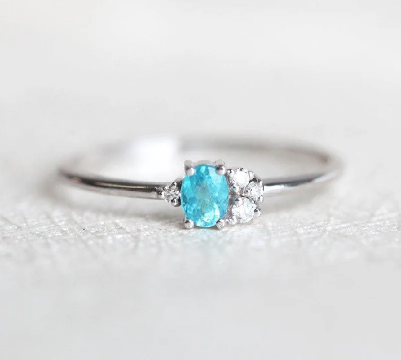 engagement rings for women-Paraiba Tourmaline Ring, 14K Gold Diamond Ring