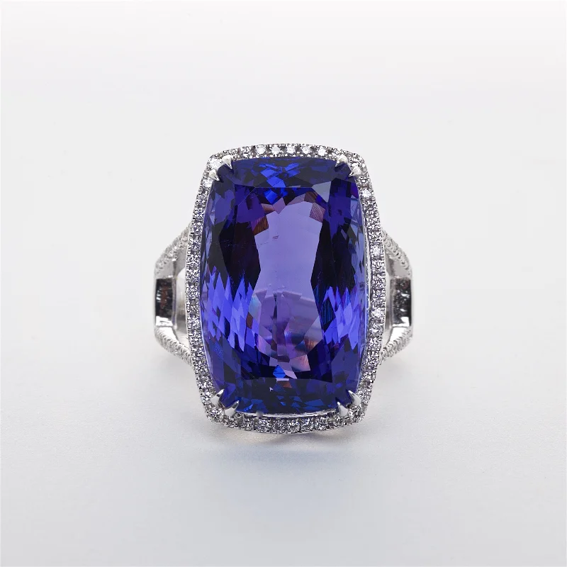 traditional engagement rings for women-The Victoria - AAA Natural 18K Tanzanite and Diamond Ring