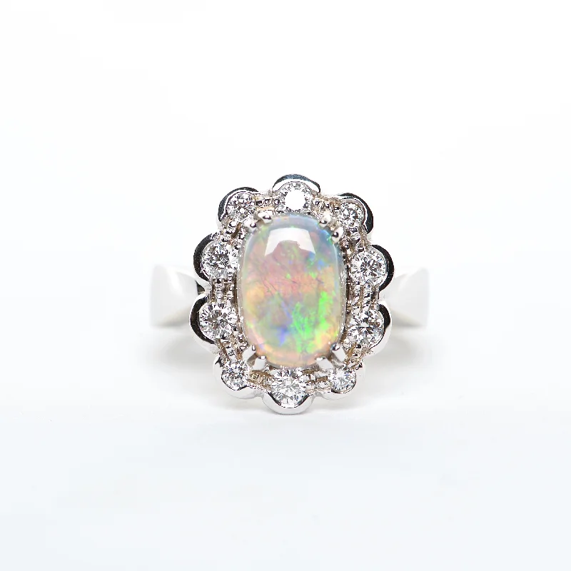 side-stone engagement rings for women-The Solan - 18K Australian Black Opal and Diamond Ring