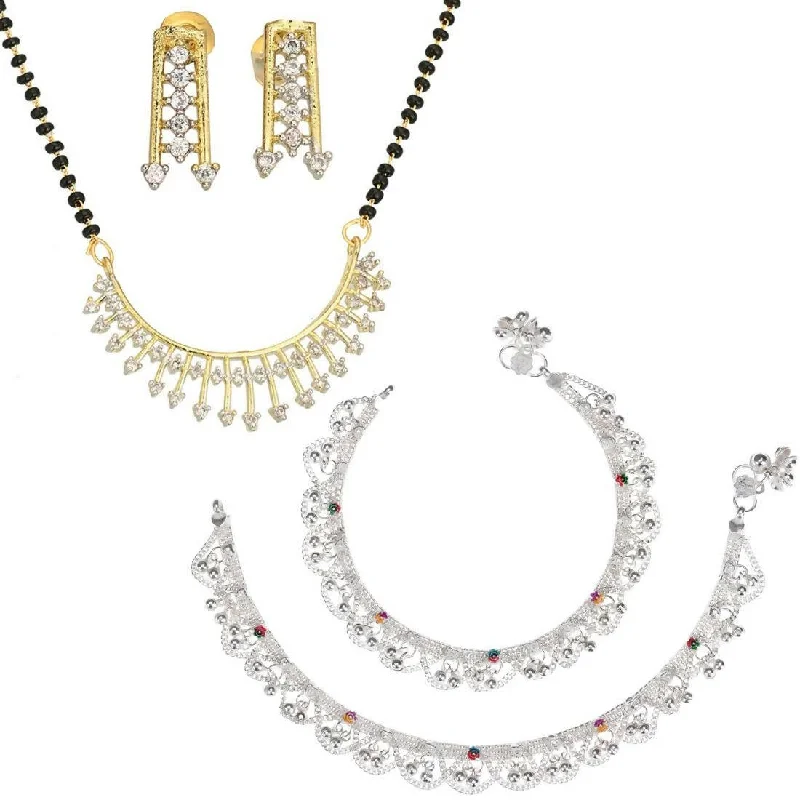 chic anklet for women-AanyaCentric Gold-plated Mangalsutra Pendant Earring Set & Silver Plated Anklet