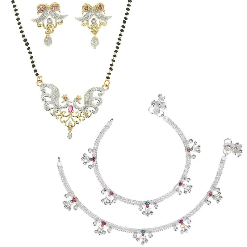 beach anklet for women-AanyaCentric Gold-plated Mangalsutra Pendant Earring Set & Silver Plated Anklet