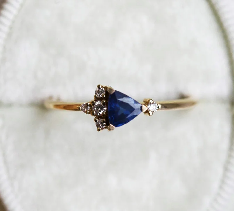 cushion cut engagement rings for women-Lena Blue Sapphire Diamond Ring