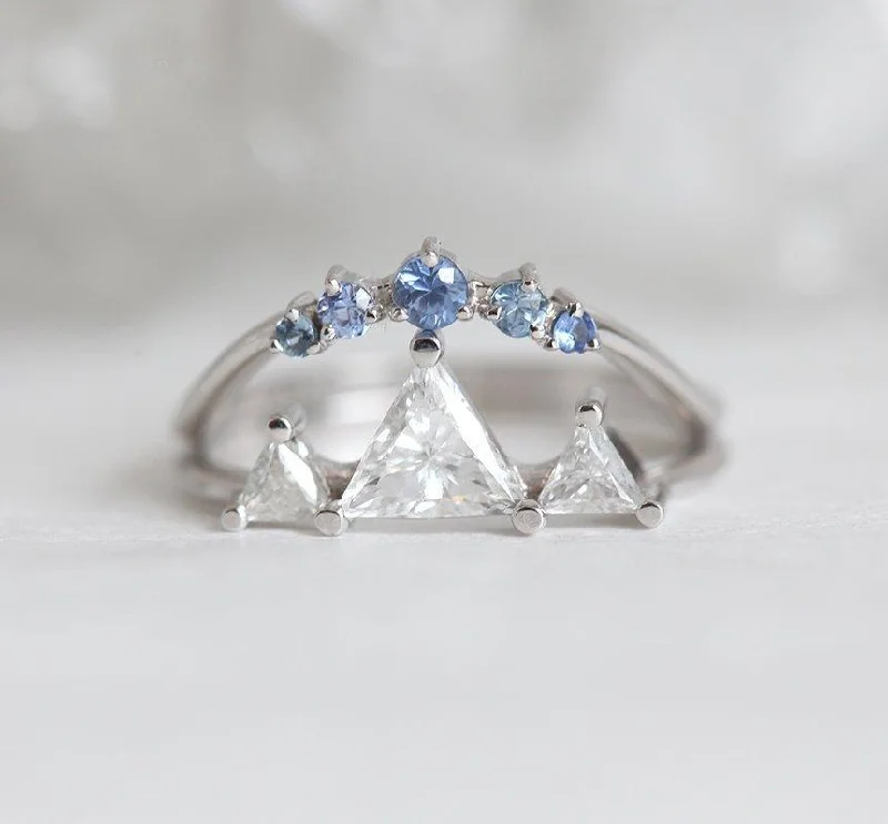 halo setting engagement rings for women-Mountain Engagement Ring Set, Mountain Ring