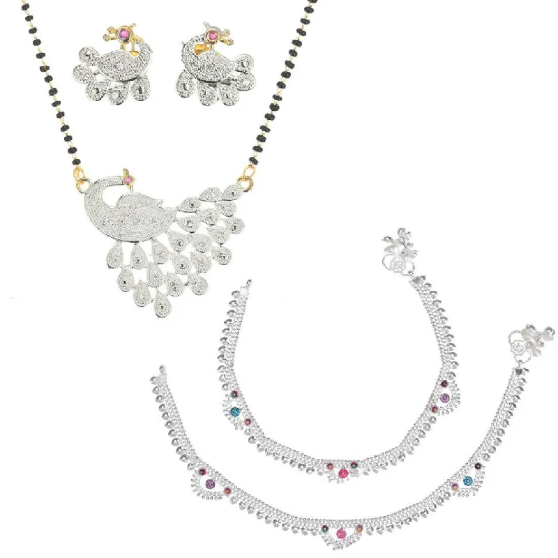 anklet with opal for women-AanyaCentric Gold-plated Mangalsutra Pendant Earring Set & Silver Plated Anklet