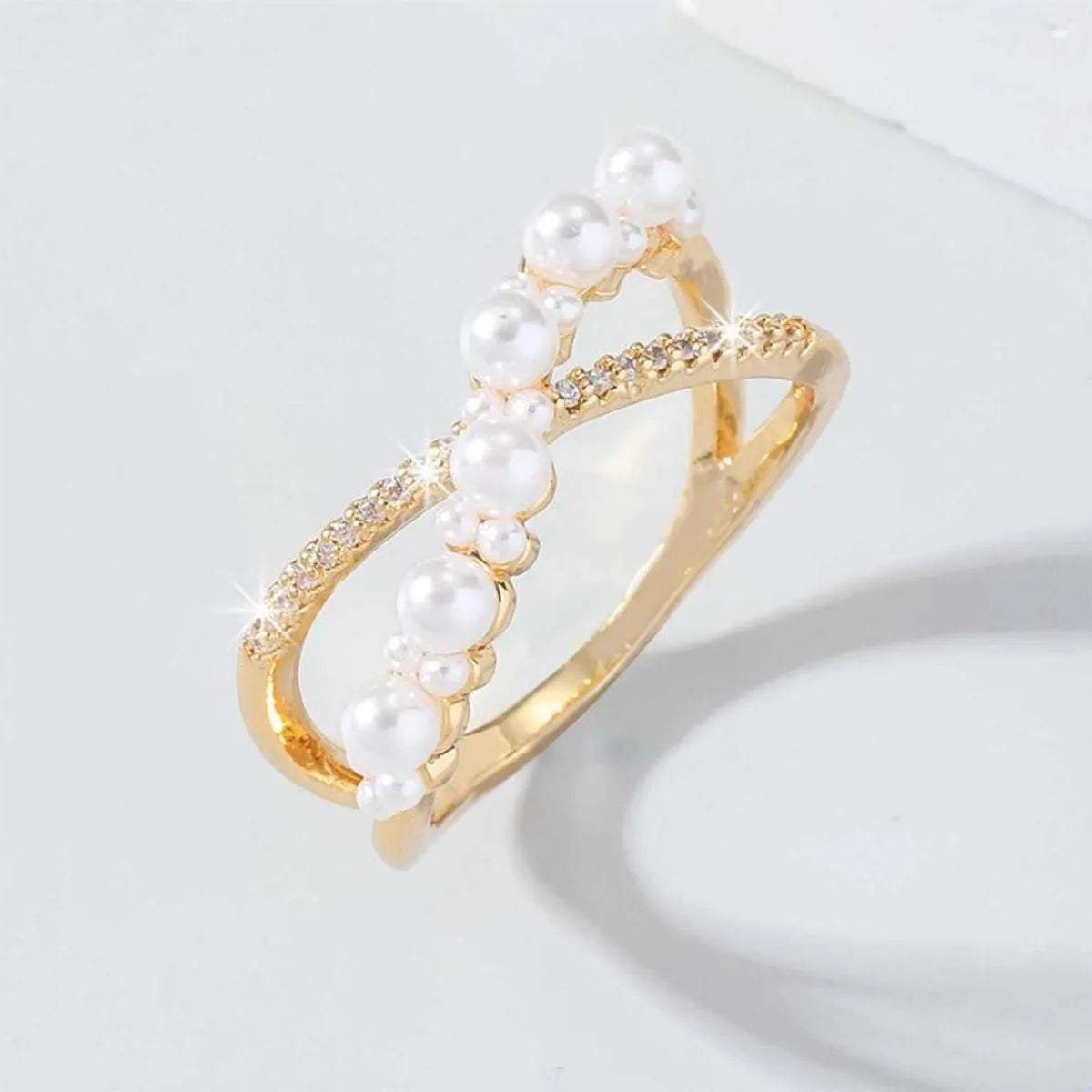 diamond rings for women-Ig Style Simple Style Round Copper Plating Inlay Pearl Zircon 18k Gold Plated Rings