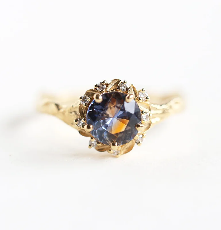 simple engagement rings for women-Whimsical round bicolor sapphire engagement ring