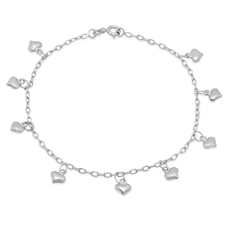 infinity anklet for women-Sterling Silver Dangling Heart Anklet by Roberto Martinez