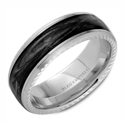 engraved engagement rings for women-14K White Gold Edge With Charcoal Grey Enamel