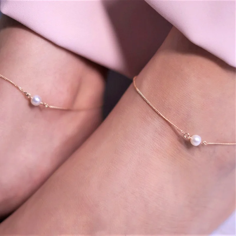 gold diamond anklet for women-Pearl Rose-Gold plated 925 Sterling Silver Anklets