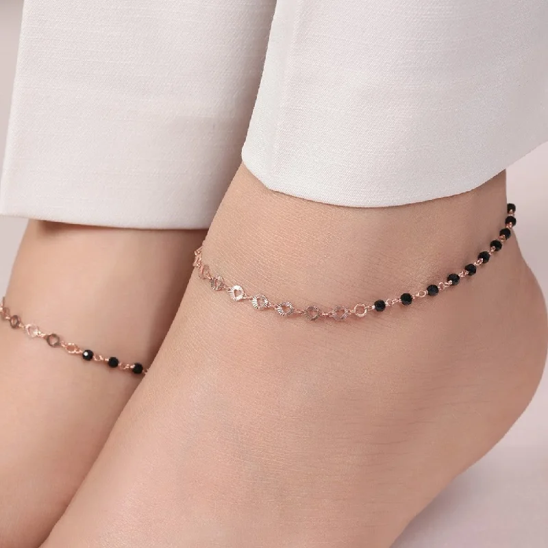 gemstone anklet for women-Rose Gold Radiance Beaded Chain Anklet in 925 Sterling Silver