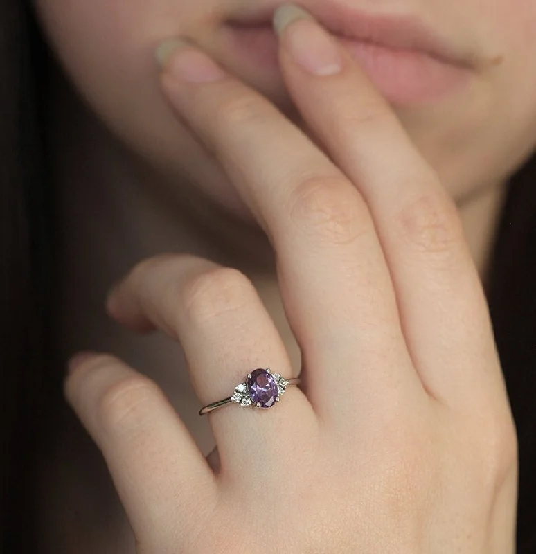 traditional engagement rings for women-Dora Lab Alexandrite & Diamond Ring