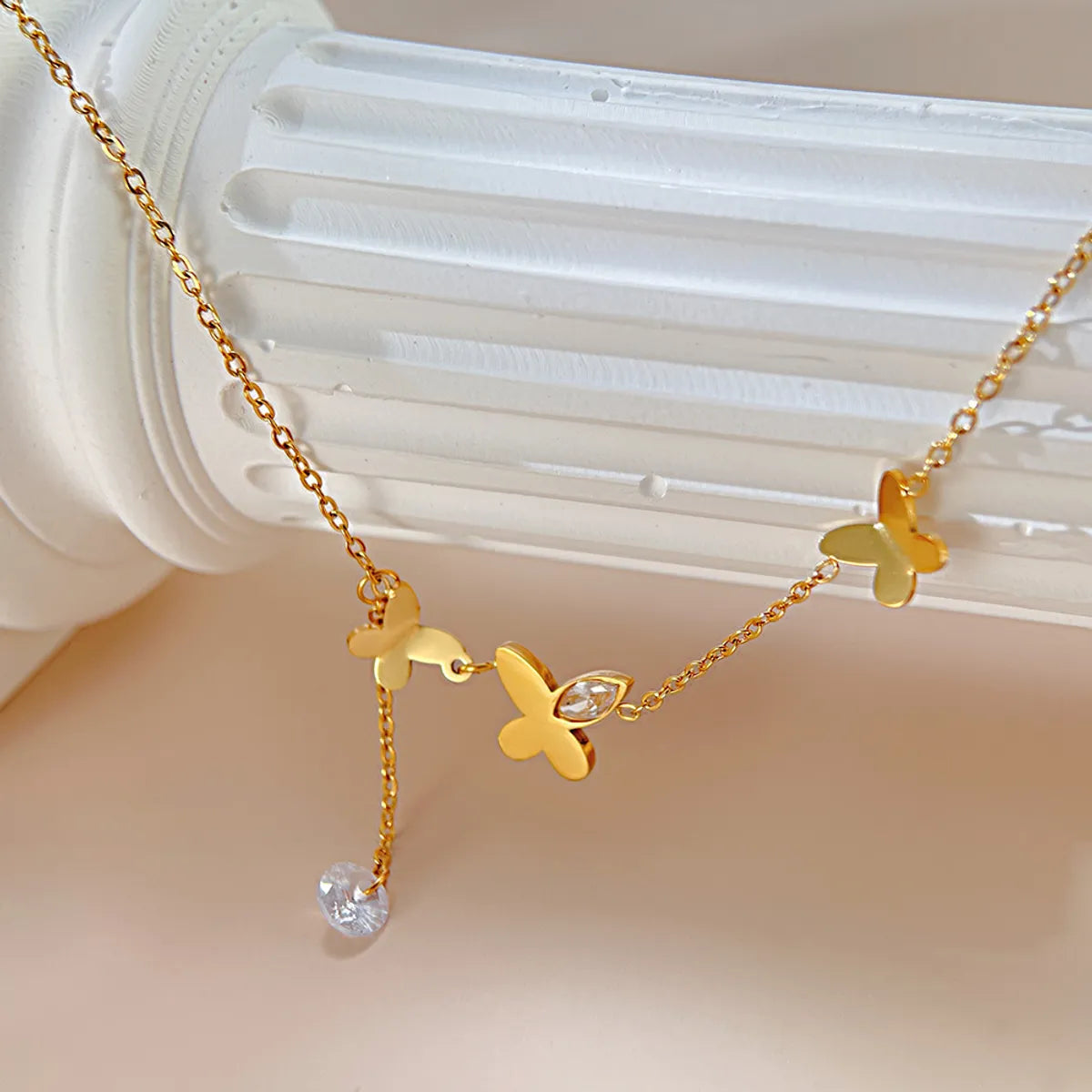 tropical anklet for women-Simple Style Butterfly Stainless Steel Zircon Women'S Anklet