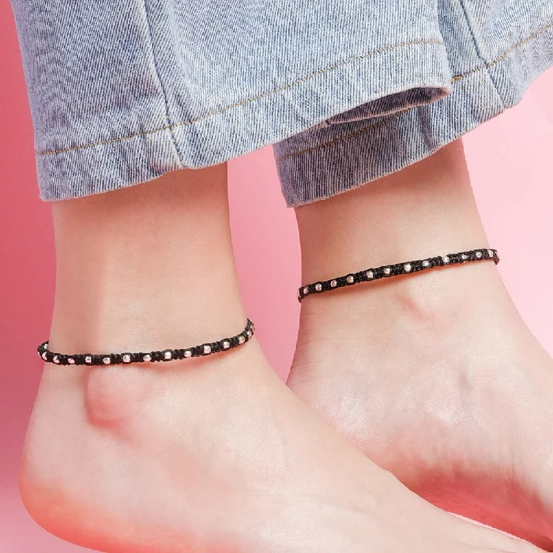 black anklet for women-Classic Thread Anklet in 925 Sterling Silver Rhodium Plating In Red Stone