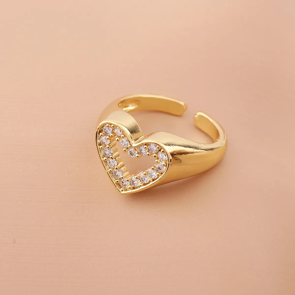 gold rings for women-Fashion Heart Shape Copper Open Ring Inlaid Zircon Copper Rings