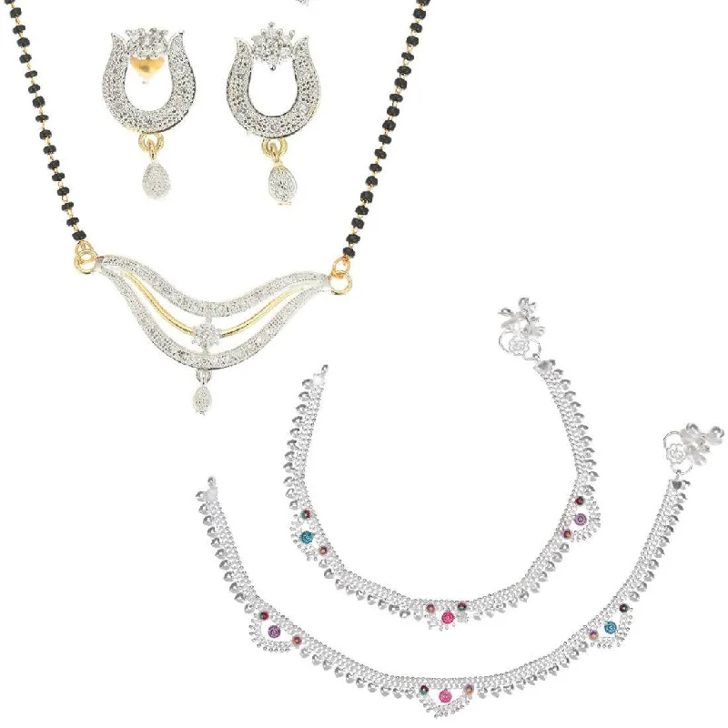 anklet with coins for women-AanyaCentric Gold-plated Mangalsutra Pendant Earring Set & Silver Plated Anklet