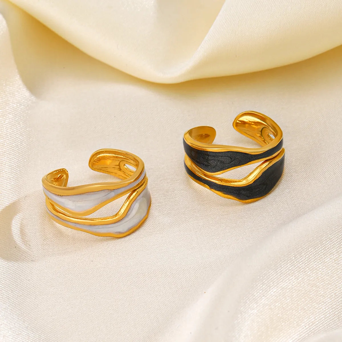 chevron rings for women-Streetwear Irregular Stainless Steel Enamel Plating 18k Gold Plated Open Rings