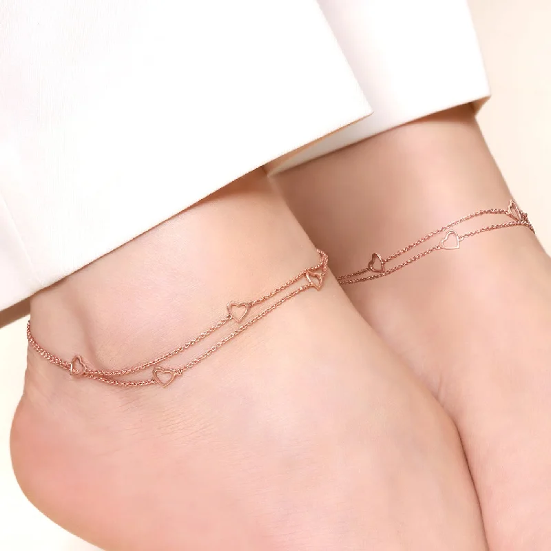 elegant beaded anklet for women-Singing Hearts 925 Sterling Silver Anklets In Rose Gold