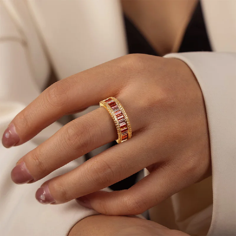 A707-Gold Red and White Zircon Ring