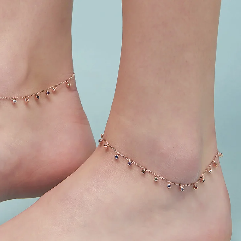 anklet for special occasions for women-Colors of Life in Rose Gold 925 Sterling Silver Anklets