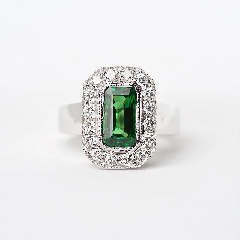 oval diamond engagement rings for women-The Clover - 18K AAA Tsavorite and Diamond Ring