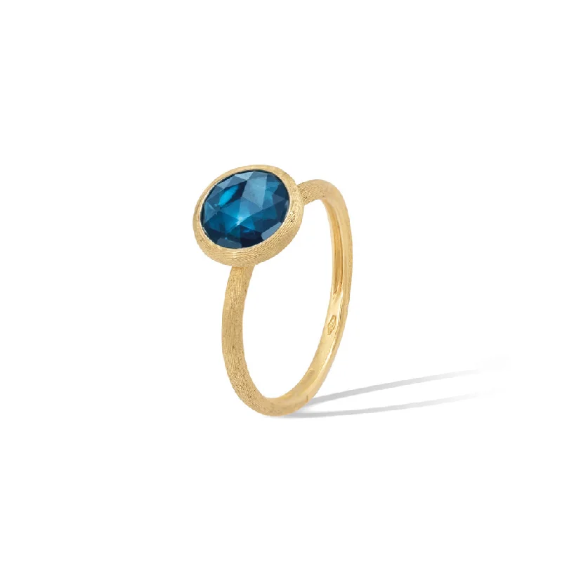 gemstone engagement rings for women-Marco Bicego Jaipur Color 18K Yellow Gold London Blue Topaz Stackable Ring AB632 TPL01 Y