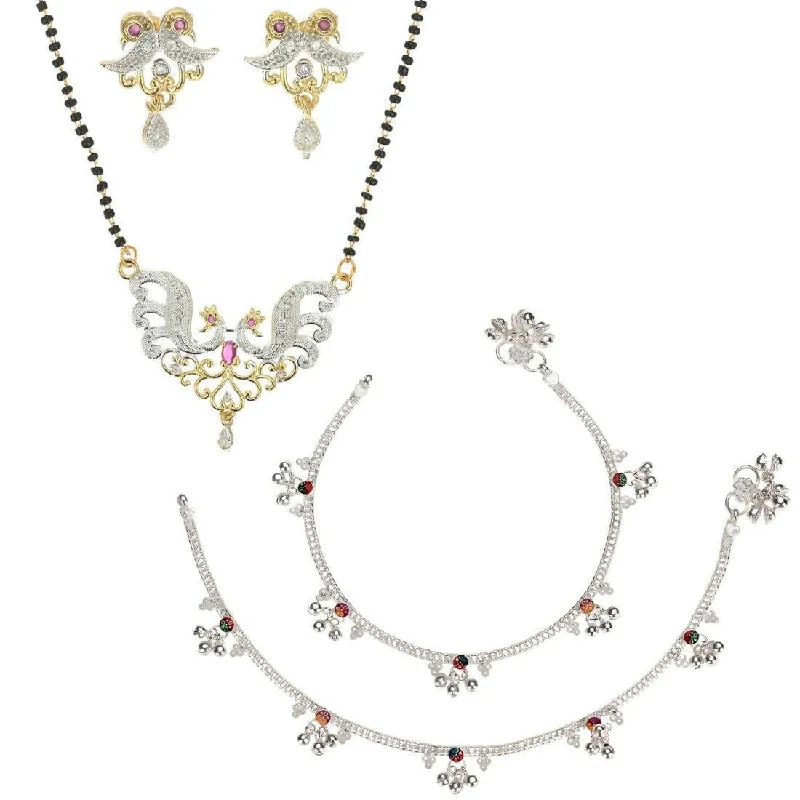 minimalist anklet for women-AanyaCentric Gold-plated Mangalsutra Pendant Earring Set & Silver Plated Anklet