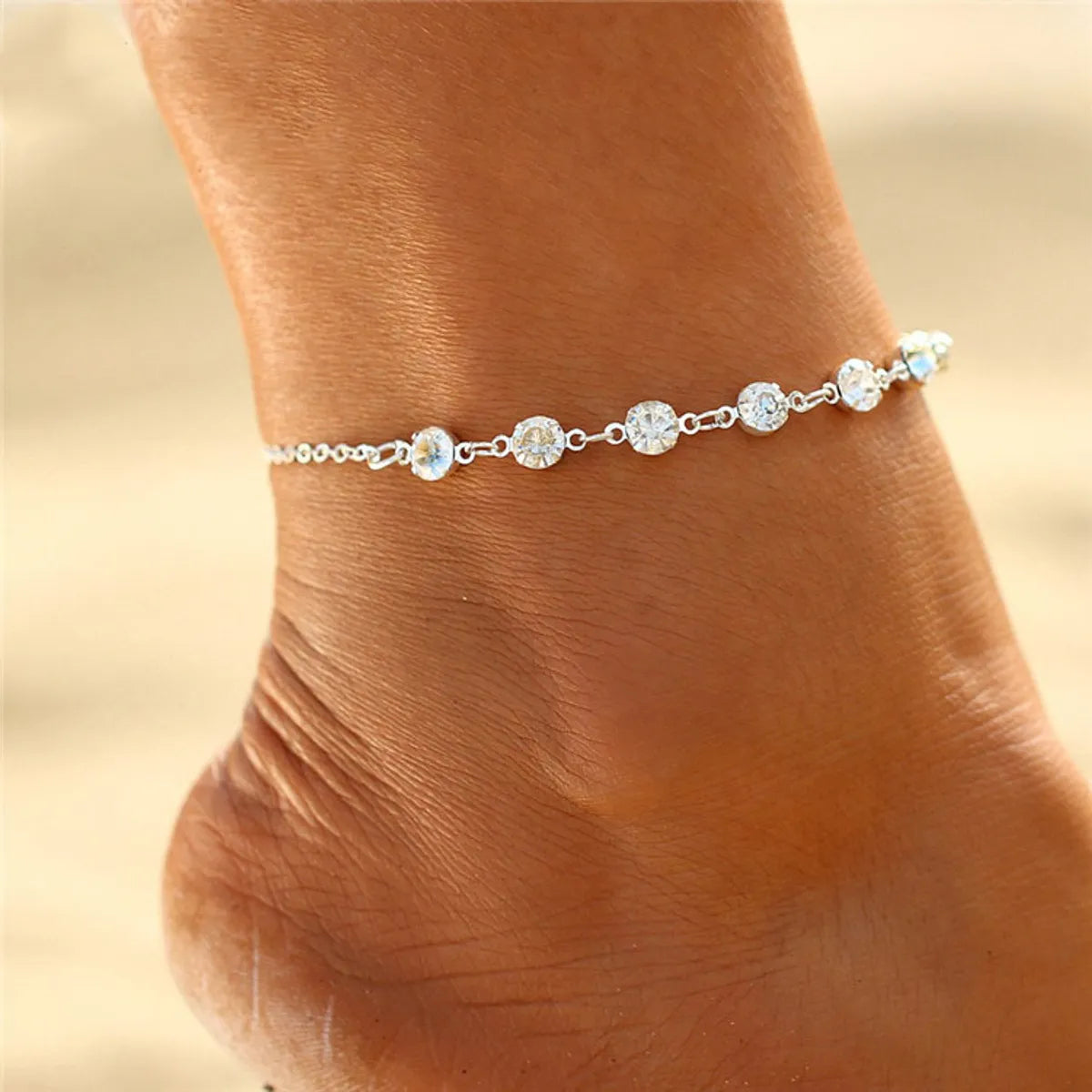 anklet with heart-shaped pendant for women-Basic Solid Color Alloy Plating Women'S Anklet