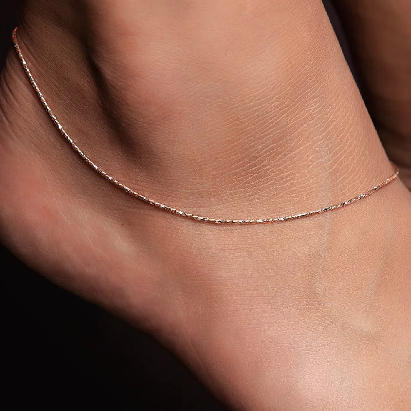 anklet with heart-shaped pendant for women-Simple Rose Gold 925 Sterling Silver Anklet