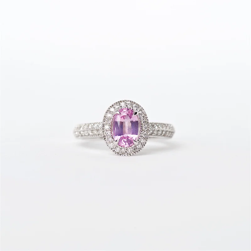 side stone diamond engagement rings for women-The Julia - 18K Pink Sapphire and Diamond Ring