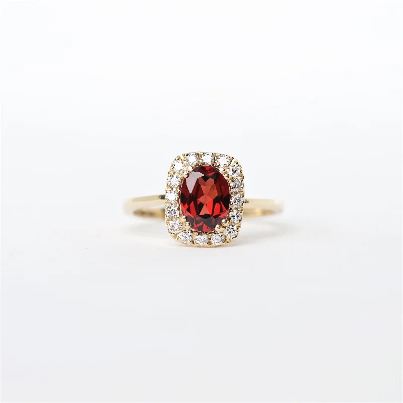 antique round cut engagement rings for women-The Skylar - 14K Garnet and Diamond Ring