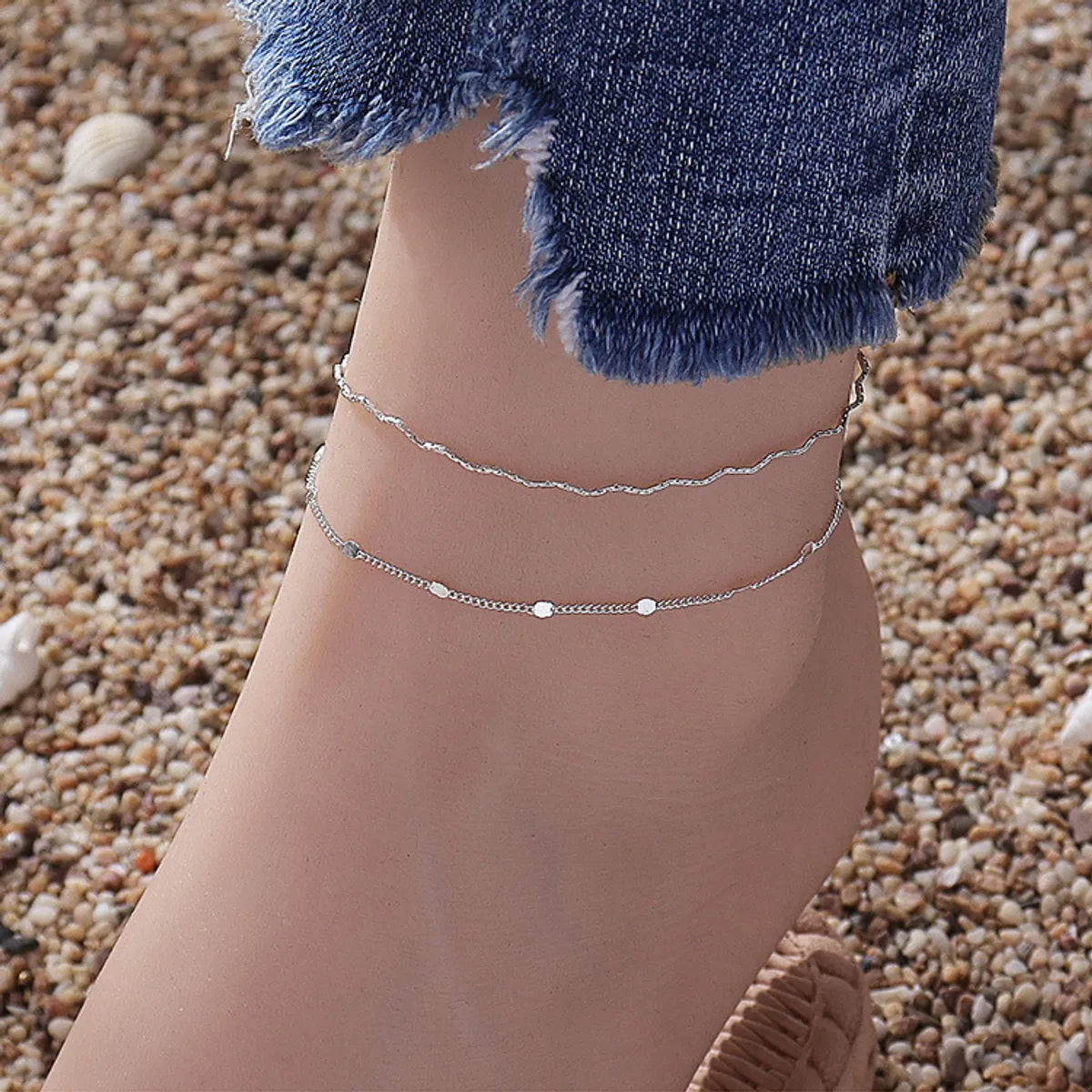 anklet with coins for women-Fashion Solid Color Copper Women'S Anklet 1 Set