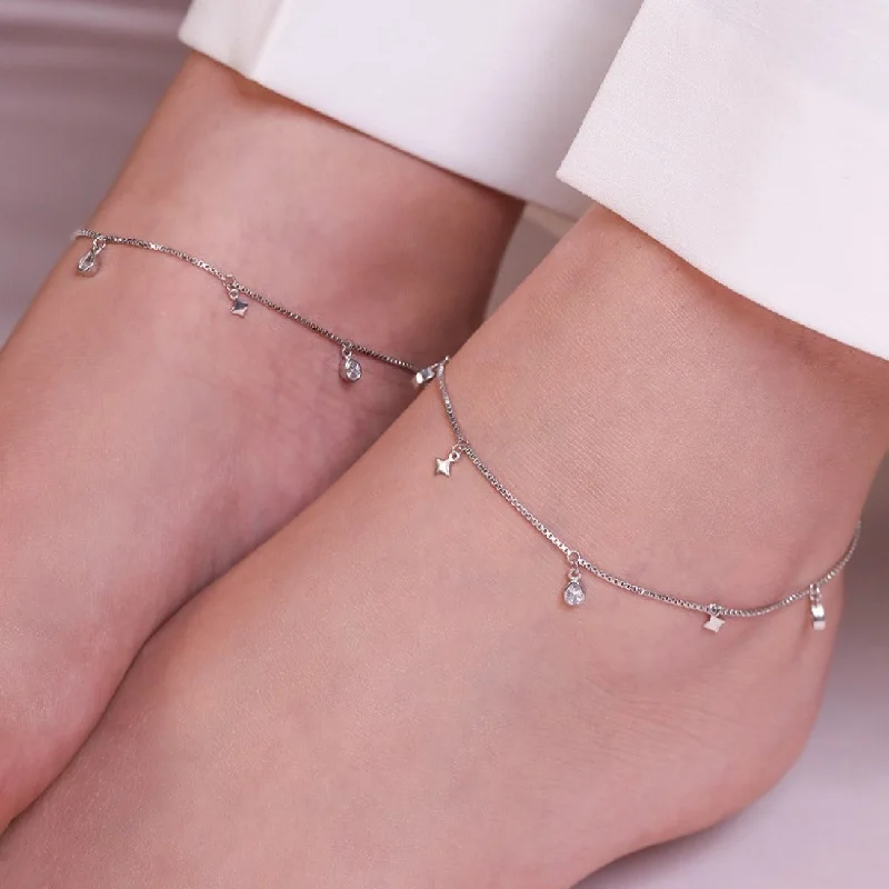 anklet with bells for women-Star Charms 925 Sterling Silver Anklets