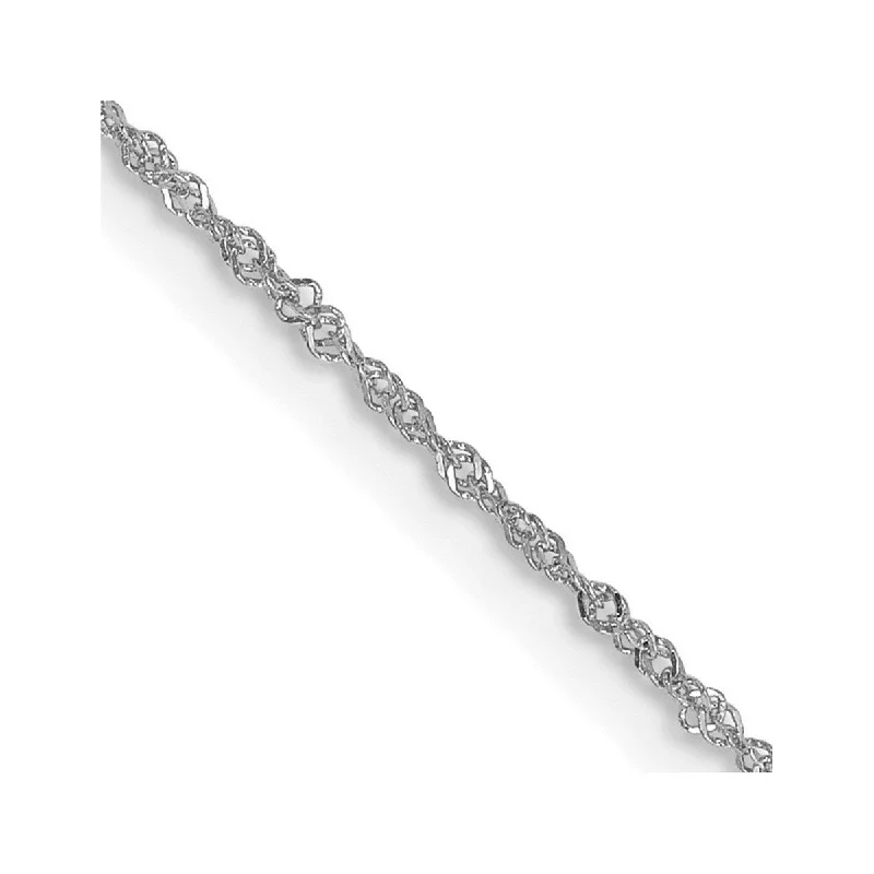 silver heart anklet for women-Curata 14k White Gold 9" or 10" 1mm Singapore Chain Anklet (Spring-ring)