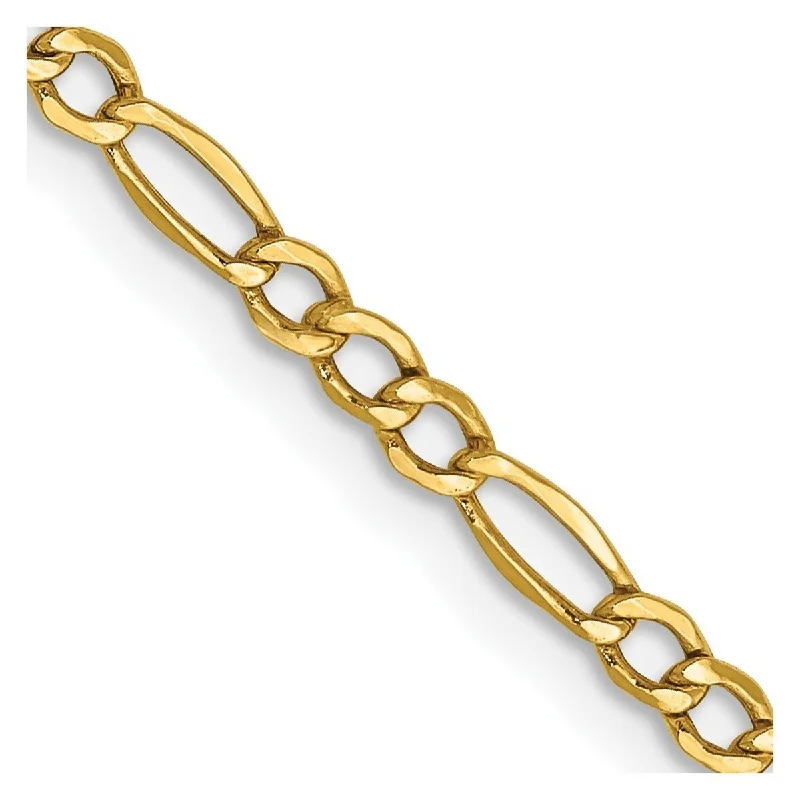 adjustable anklet for women-Curata Women's 14k Yellow Gold 2.50mm Figaro Chain Anklet - 10 Inch