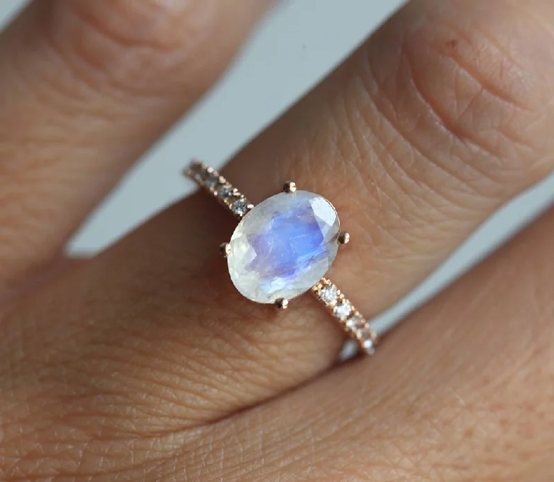 antique round cut engagement rings for women-Stella Oval moonstone diamond ring