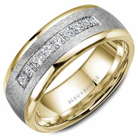 yellow gold engagement rings for women-14K Brushed White Gold Finish with 0.44ctw Diamonds and Yellow Gold Edge