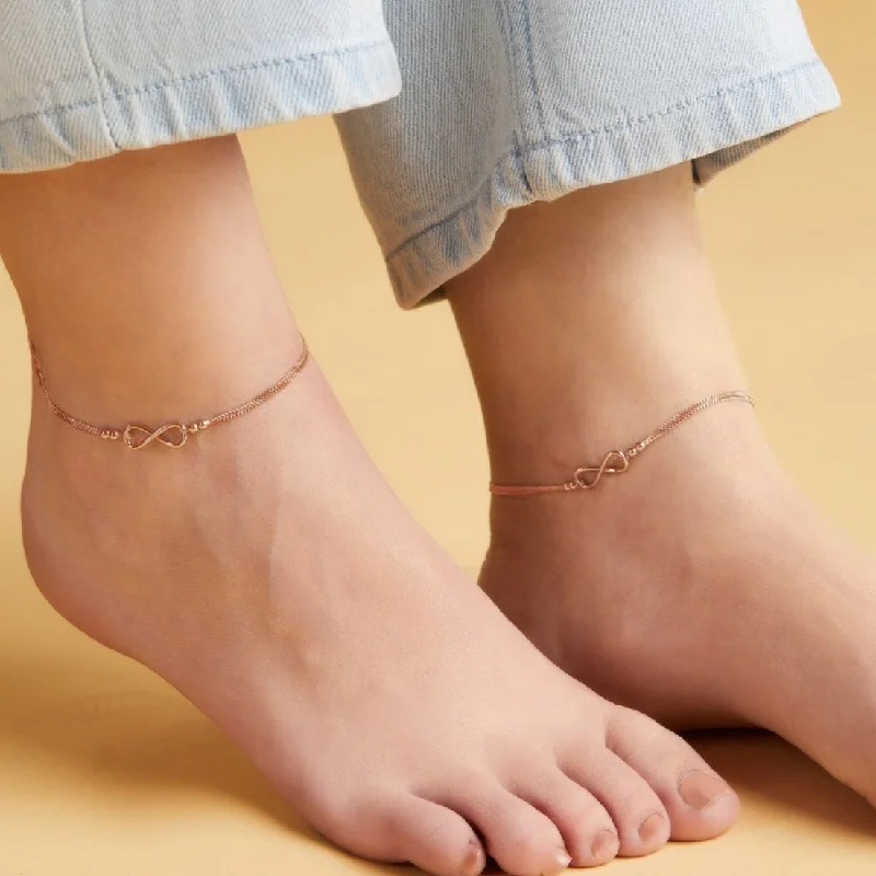 gemstone beaded anklet for women-Rose Gold Eternity Duet 925 Sterling Silver Infinity Chain Anklet